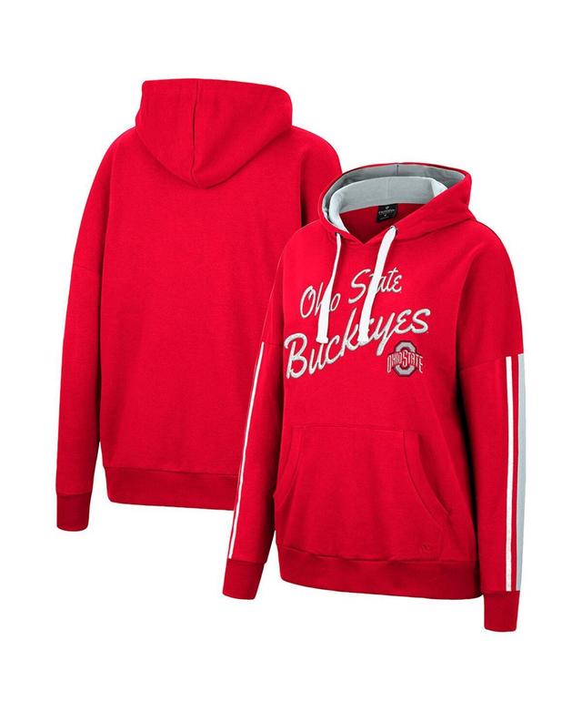 Womens Colosseum Scarlet Ohio State Buckeyes Serena Oversized Sleeve Striping V-Neck Pullover Hoodie Product Image