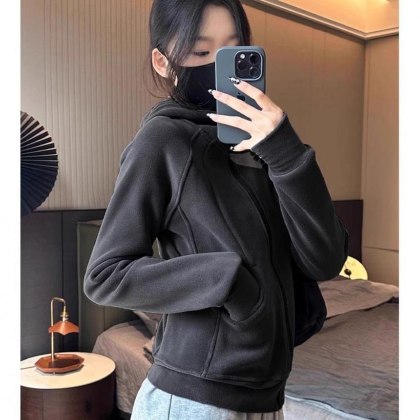 Plain Zip-Up Hoodie Product Image