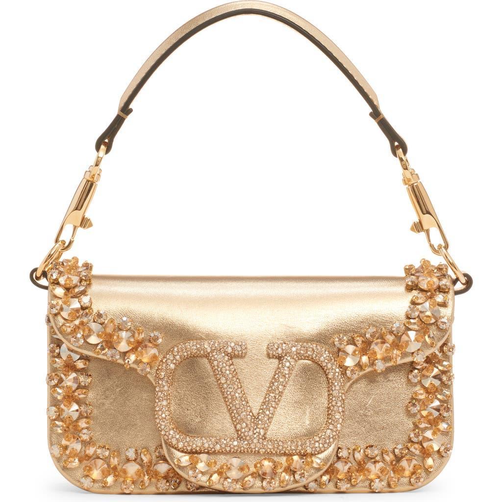 Small Leather Embellished Loco Shoulder Bag In Gold Product Image