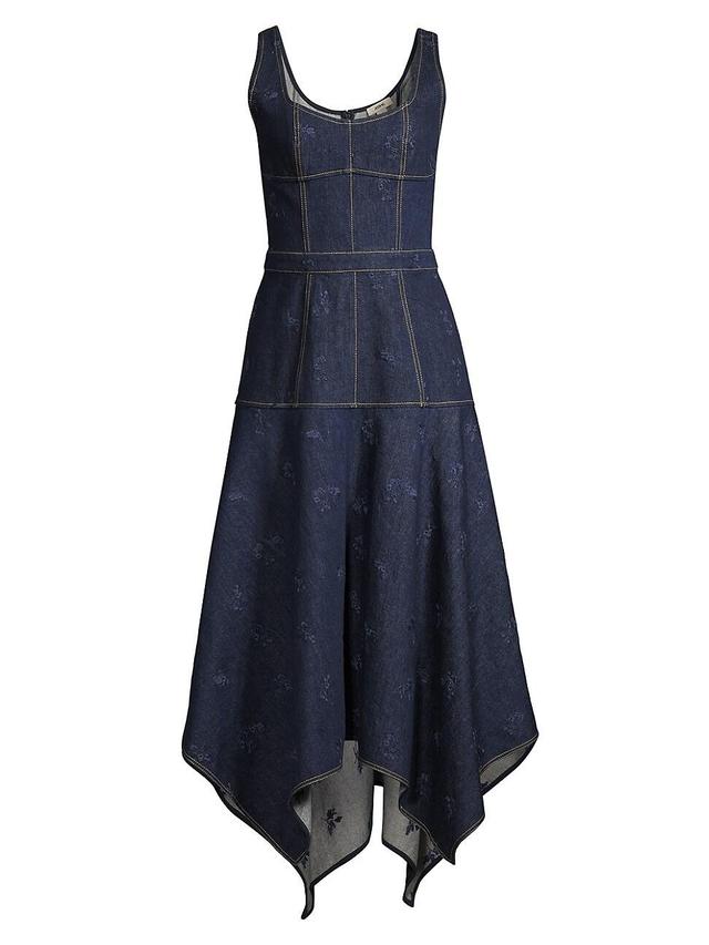 Sleeveless Embroidered Denim Midi Dress Product Image