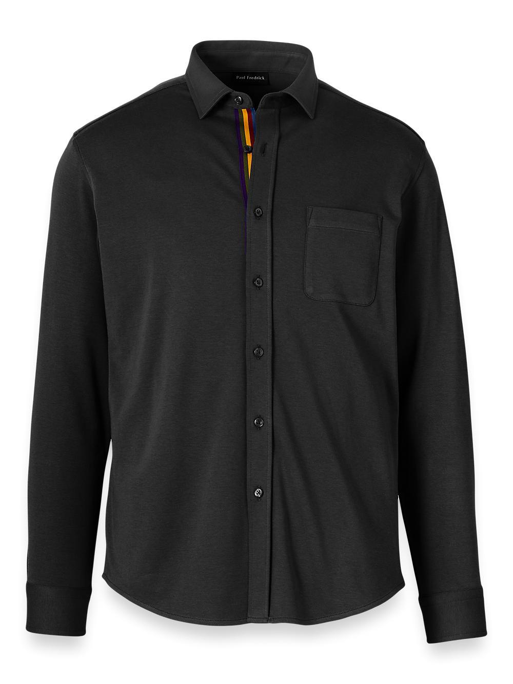 Mercerized Cotton Button Front Polo - Black Product Image