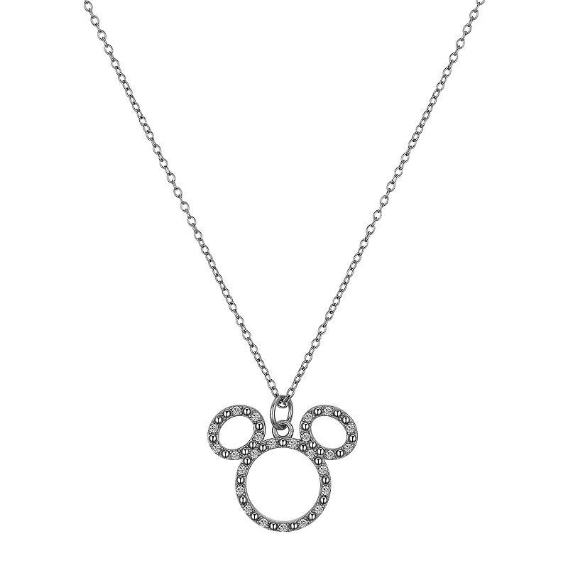 Disneys Mickey Mouse Sterling Silver Cubic Zirconia Outline Pendant Necklace by Timeless, Womens Silver Tone Product Image