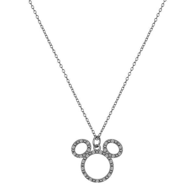 Disneys Mickey Mouse Sterling Silver Cubic Zirconia Outline Pendant Necklace by Timeless, Womens Silver Tone Product Image