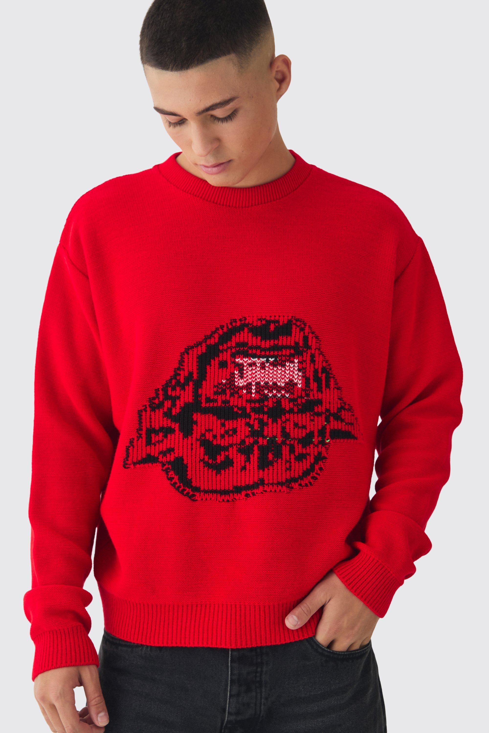 Oversized Reverse Knit Halloween Sweater | boohooMAN USA Product Image