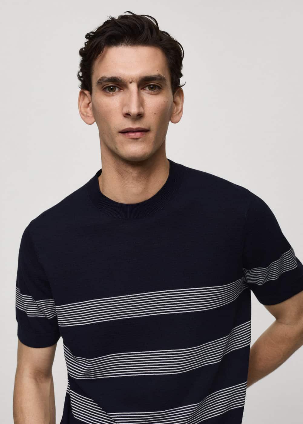 Mango Mens Striped Modal Cotton Knitted T-Shirt Product Image