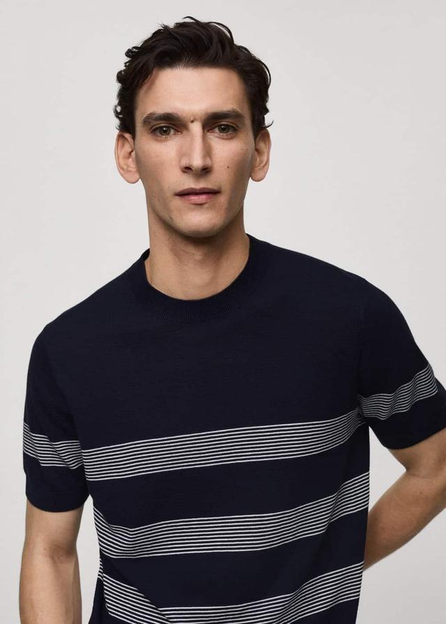 MANGO MAN - Striped modal cotton knitted t-shirt dark navyMen Product Image