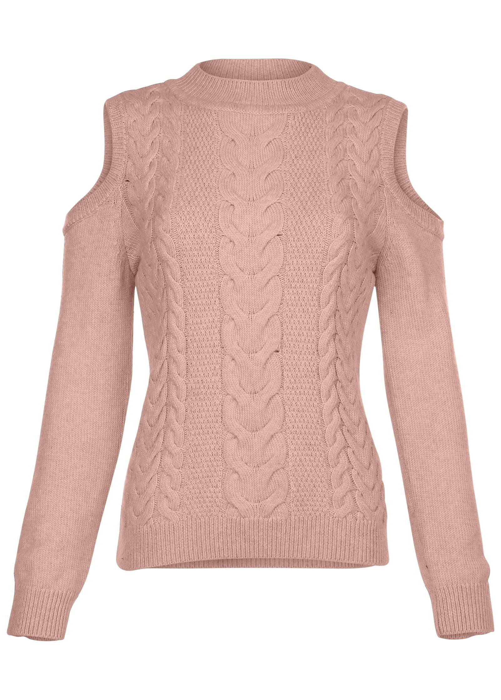 Cable Cold Shoulder Sweater - Evening Sand Product Image