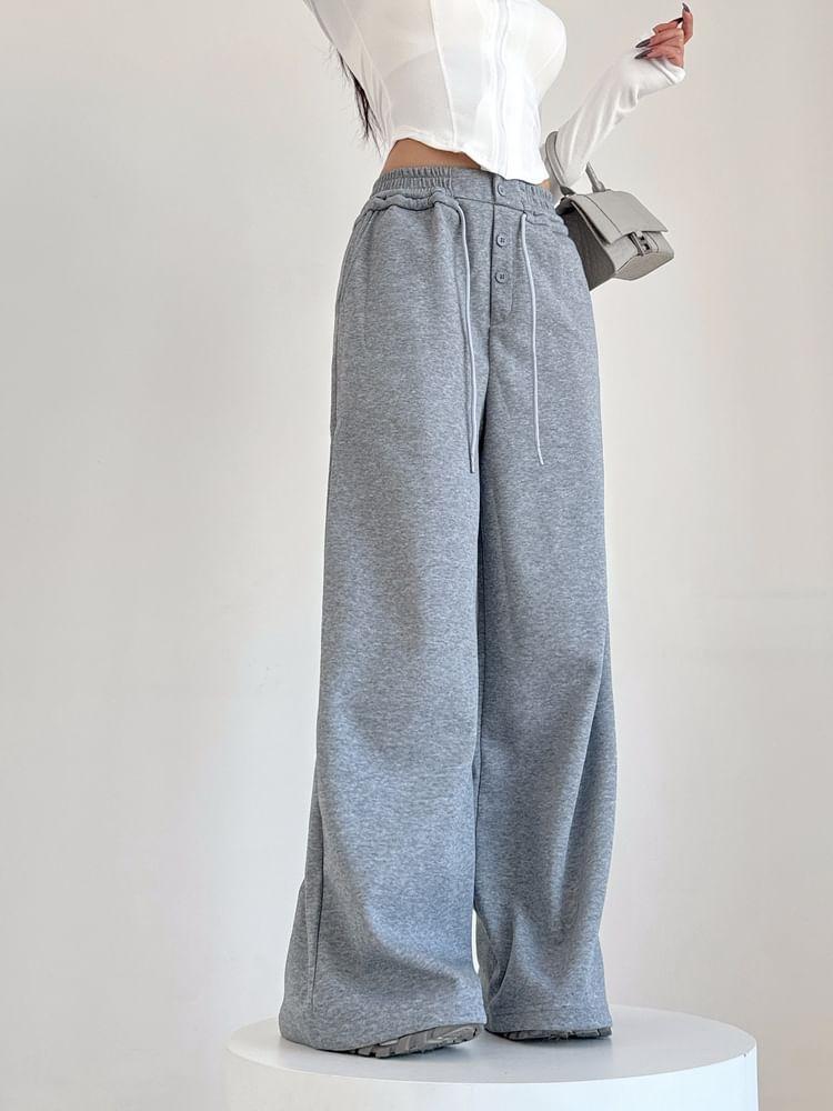 Elastic Waist Plain Wide Leg Sweatpants Product Image