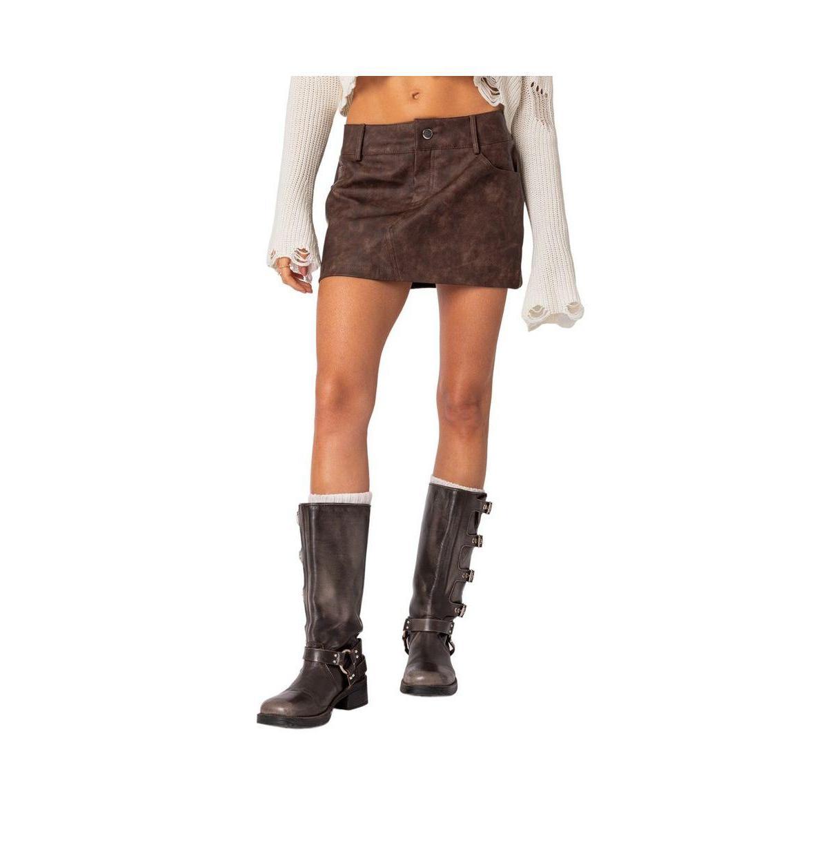 Womens Euphoria washed faux leather mini skirt Product Image