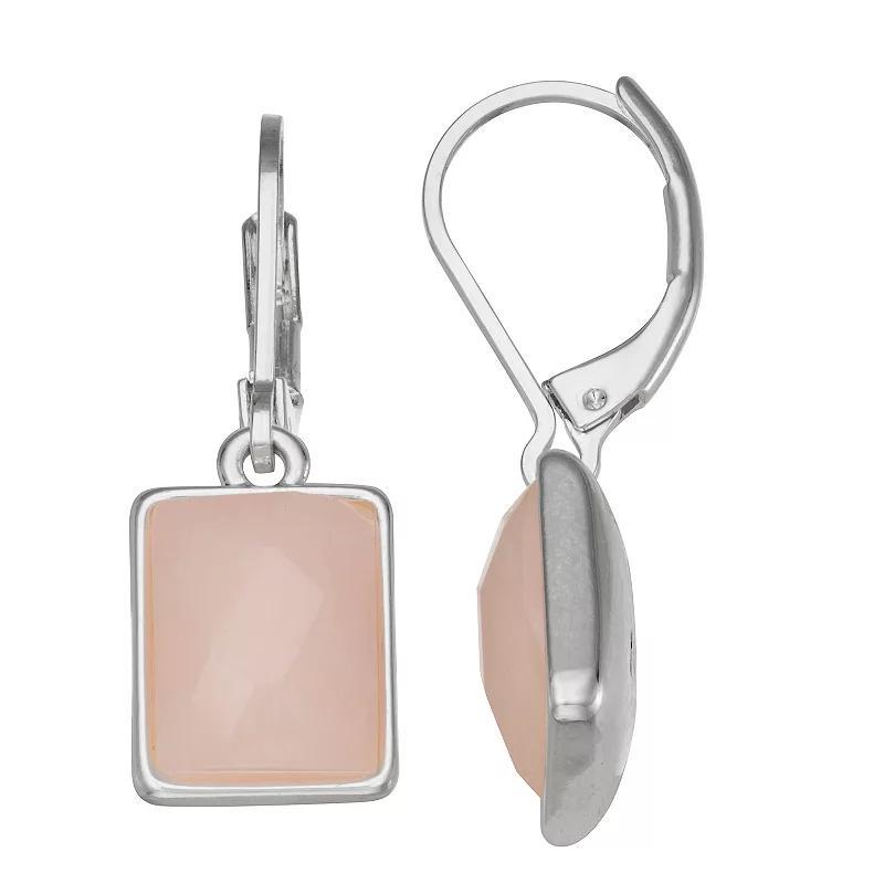 Nine West Silver-Tone and Rose Quartz Square Drop Leverback Earrings, Womens, Pink Product Image