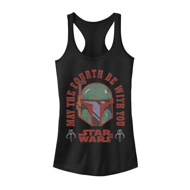 Juniors Star Wars May the Fourth Be With You Boba Fett Helmet Racerback Tank Top, Girls Product Image