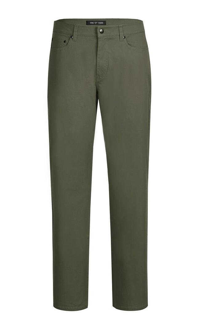 Stretch Cotton Flat Front Pants Straight Legs in Olive Product Image