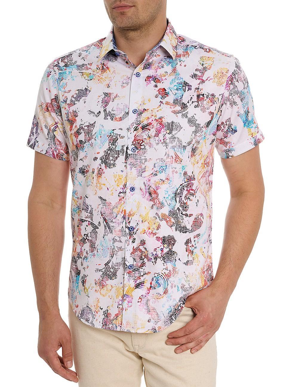 Mens Splash Of Color Cotton-Stretch Short-Sleeve Shirt Product Image