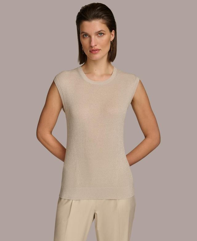 Donna Karan Womens Metallic-Knit Sleeveless Sweater Tank - Sand Product Image