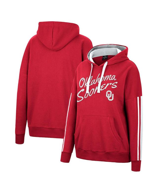 Womens Colosseum Crimson Oklahoma Sooners Serena Oversized Sleeve Striping V-Neck Pullover Hoodie Product Image