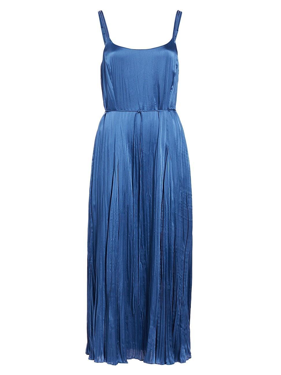 Womens Crushed Satin Pleated Tie-Waist Slip Midi-dress Product Image