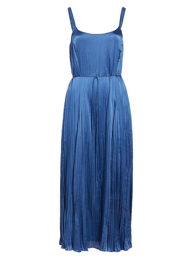 Womens Crushed Satin Pleated Tie-Waist Slip Midi-dress Product Image