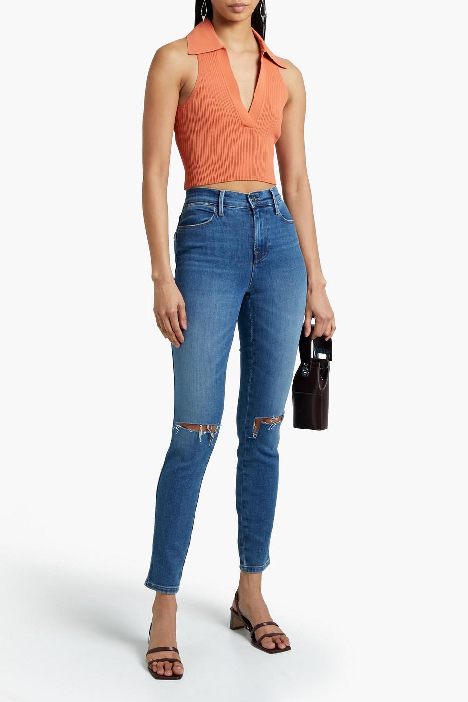 Le High Skinny Distressed High-rise Skinny Jeans In Mid Denim product image