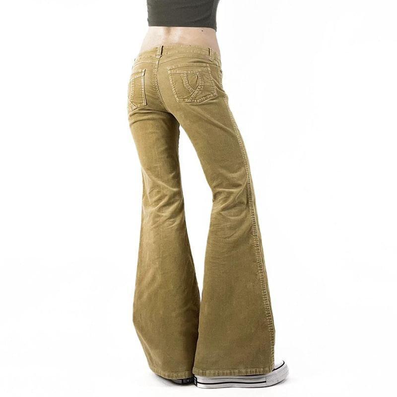 Low Rise Plain Corduroy Slim-Fit Boot-Cut Pants Product Image