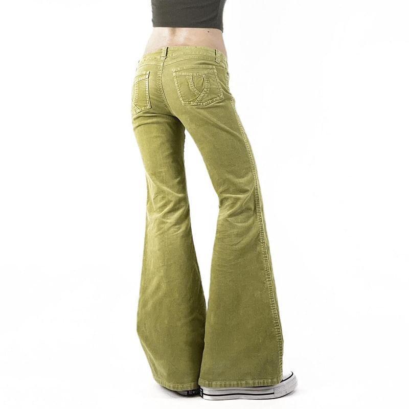 Low Rise Plain Corduroy Slim-Fit Boot-Cut Pants Product Image