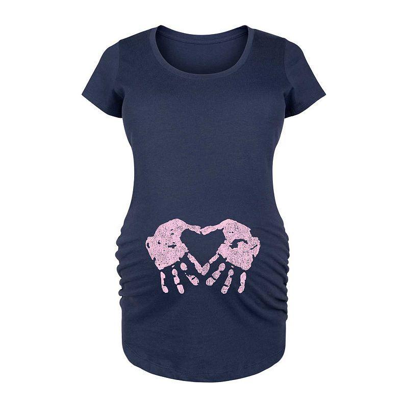 Maternity Handprint Heart Girl Graphic Tee, Girls Blue Product Image