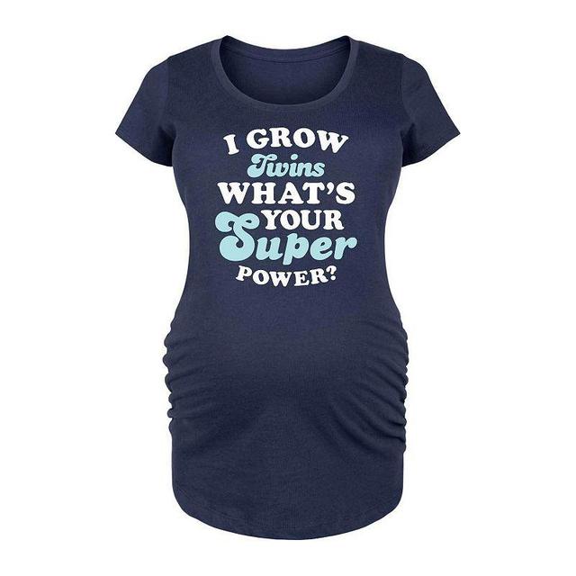 Maternity I Grow Twins Whats Your Super Power Graphic Tee, Girls Blue Product Image