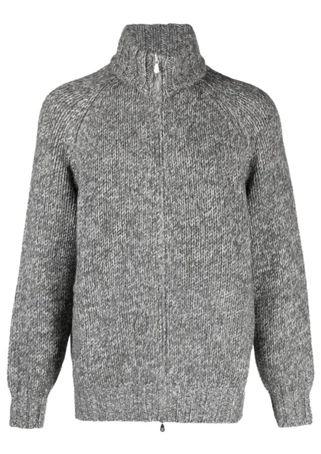 Raglan-sleeves Zip-up Cardigan In Grey Product Image