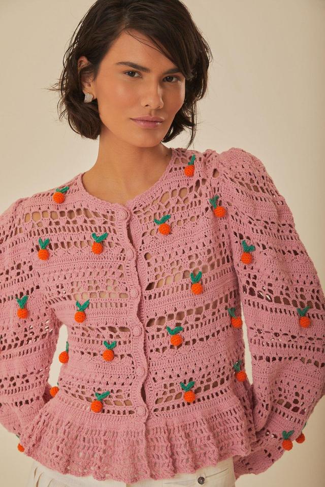 Pink Orange Tassel Crochet Blouse, ORANGE / XL Product Image