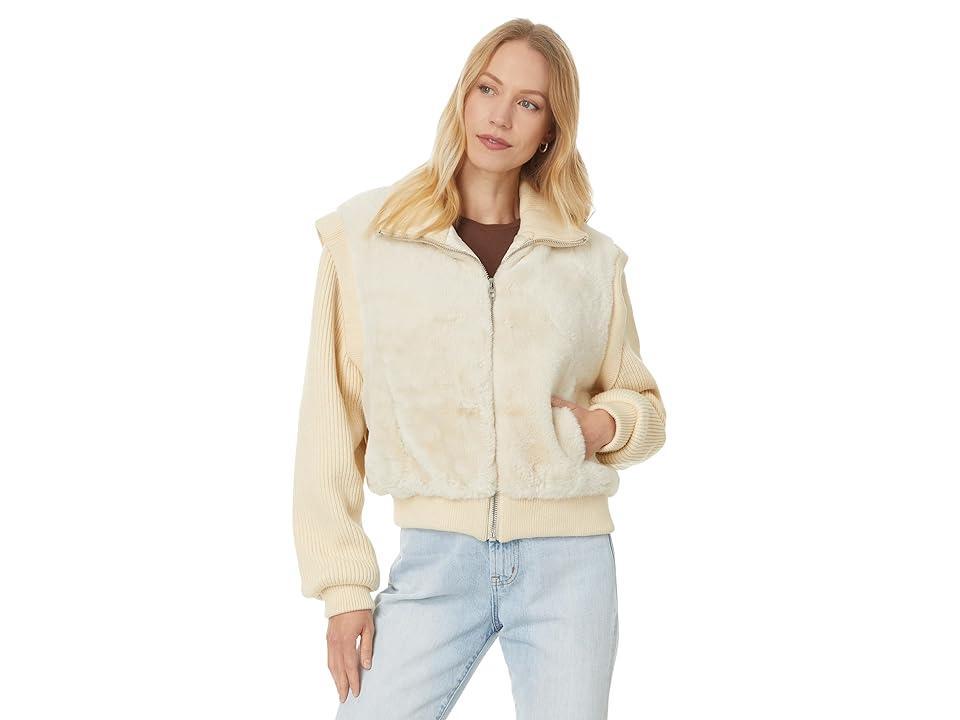 Blank NYC Faux Fur Sweater Bomber Jacket (Cream) Women's Coat Product Image