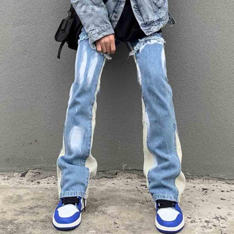 Street Style Washed Splash Mosaic Jeans Product Image