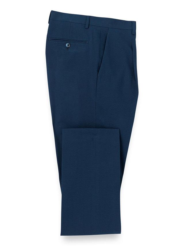 Cotton Stretch Seersucker Single Pleat Suit Pants - Navy Product Image