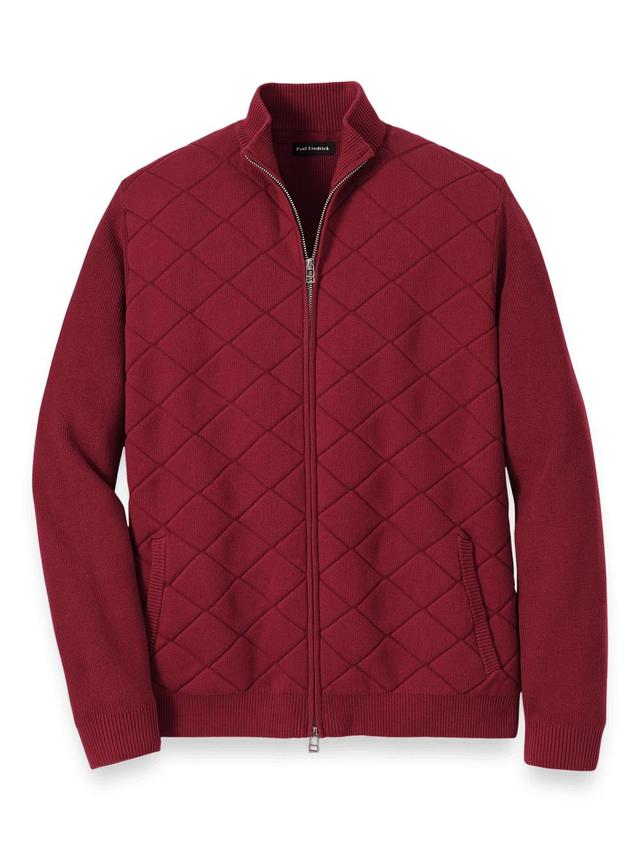 Cotton Full Zip Mock Neck Sweater - Burgundy Product Image