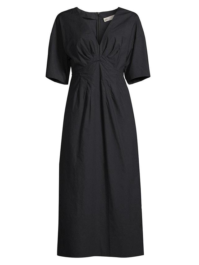 Womens V-Neck Cotton Poplin Dress Product Image