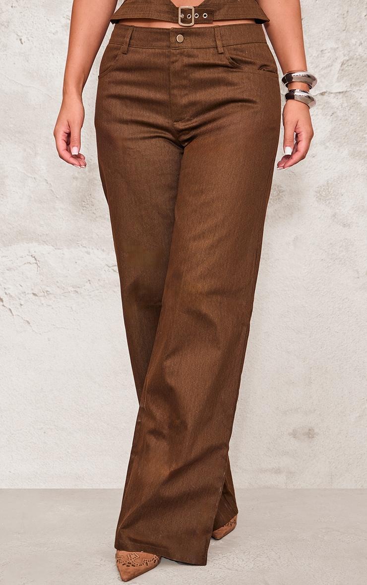 Chocolate Premium Twill Mid Rise Wide Leg Trouser Product Image