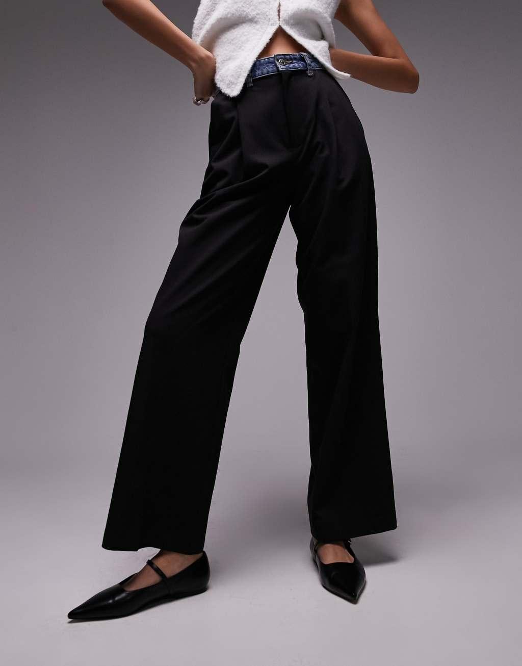 Topshop contrast denim waistband straight leg pants Product Image