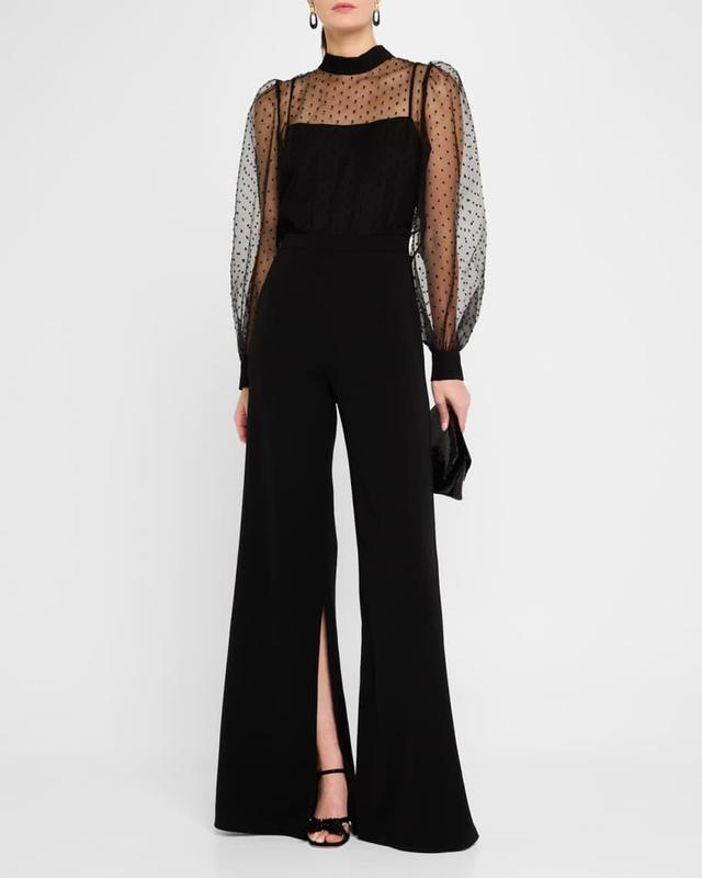 Rosalie Slit-Hem Dotted Mesh Jumpsuit Product Image