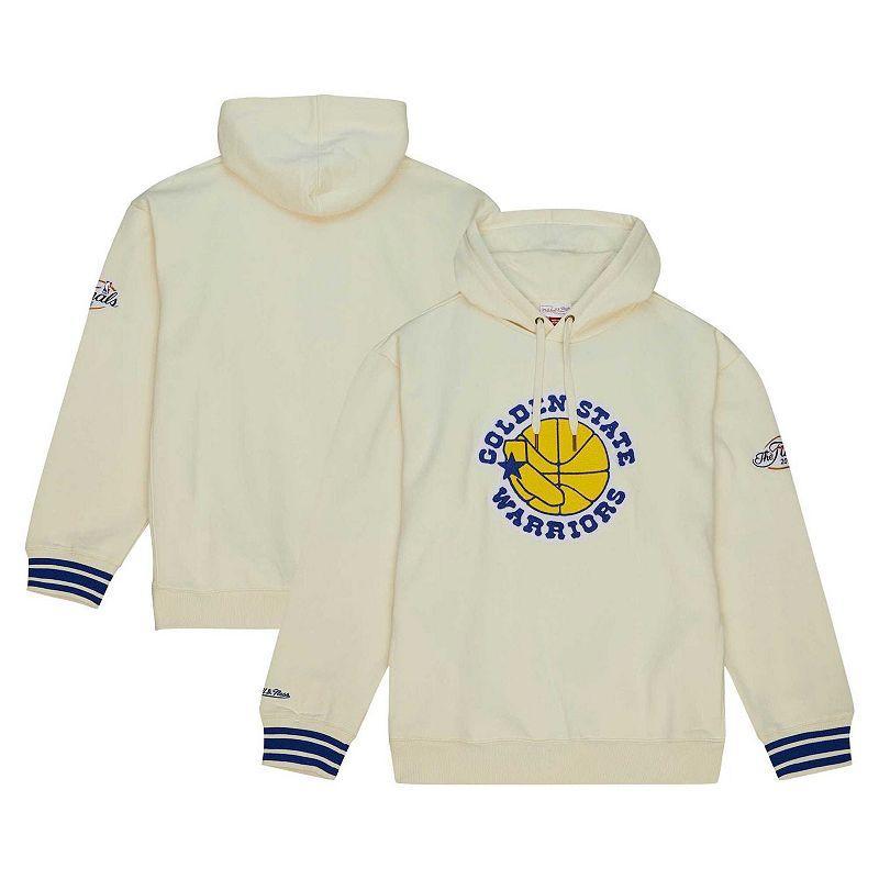 Mens Mitchell & Ness Cream Golden State Warriors Chainstitch Felt Pullover Hoodie Product Image