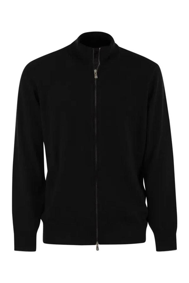 Men's High-necked Cashmere Cardigan With Zip In Black Product Image