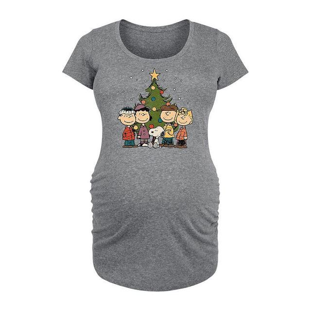 Maternity Peanuts Christmas Group Graphic Tee, Womens Grey Gray Product Image