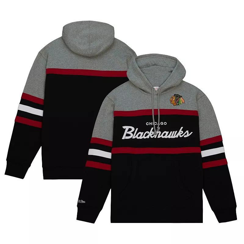 Mens Mitchell & Ness /Gray Chicago hawks Head Coach Pullover Hoodie Product Image