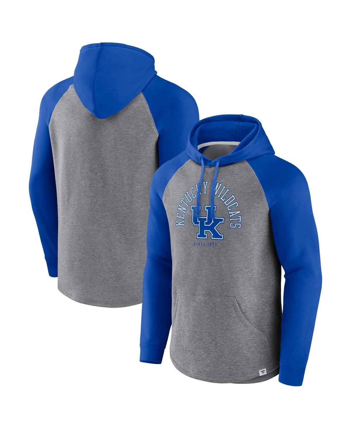 Mens Fanatics Branded Royal/Heather Gray Kentucky Wildcats Wrap Up Raglan Pullover Hoodie Product Image