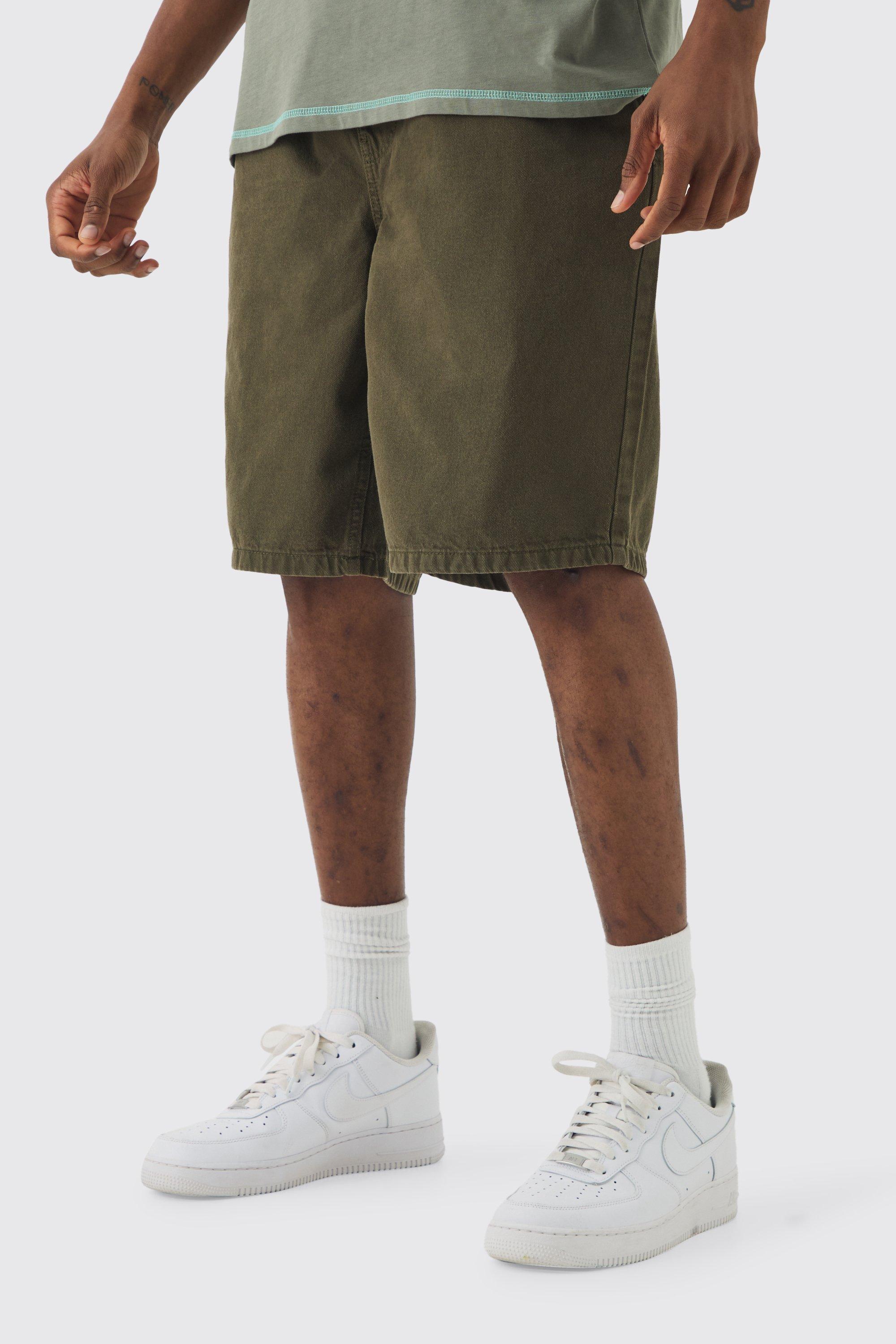 Tall Elasticated Waist Drawcord Detail Slim Fit Shorts In Khaki | boohooMAN USA Product Image