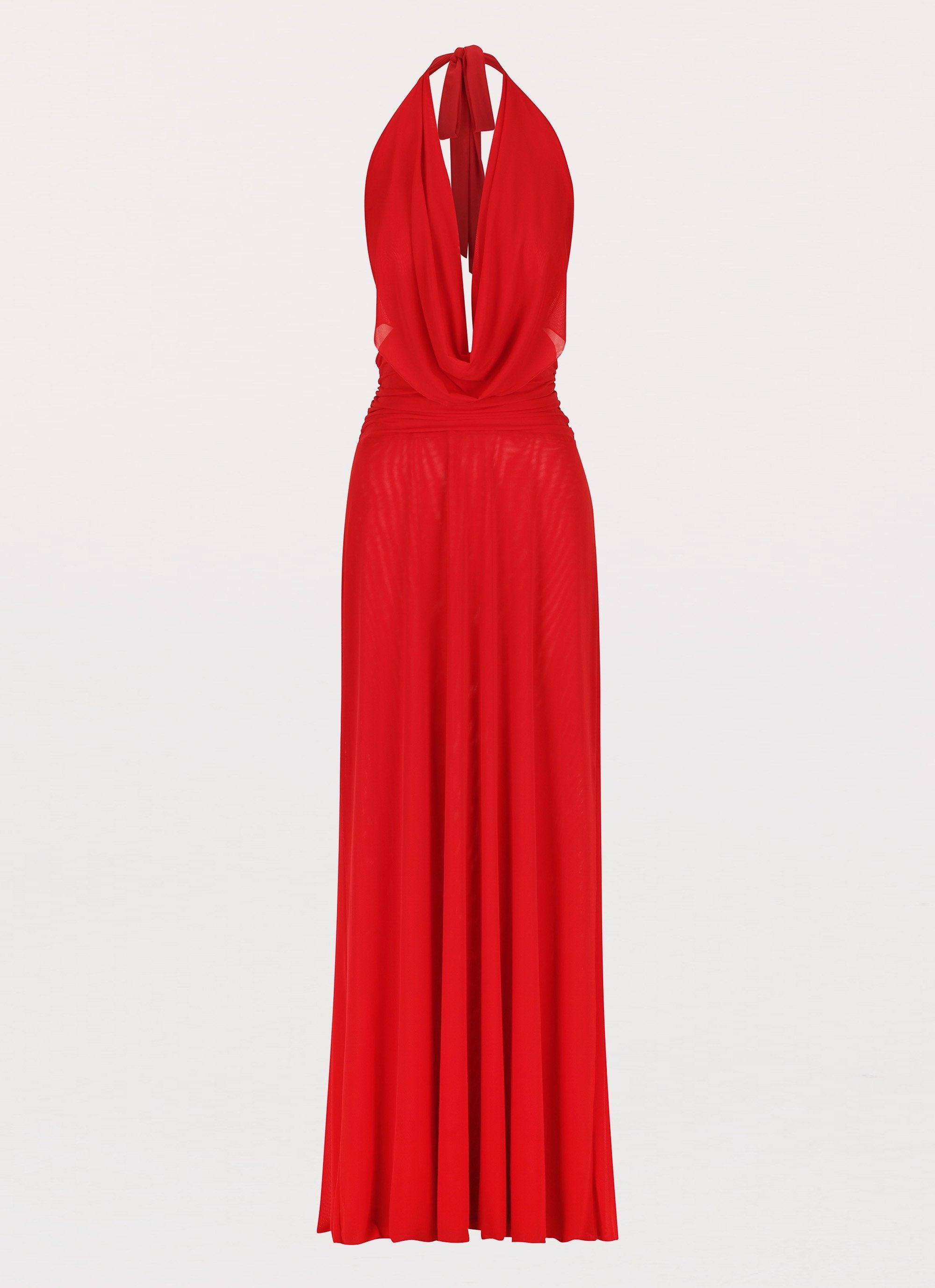 Elysia Mesh Maxi Dress - Cherry Red Product Image