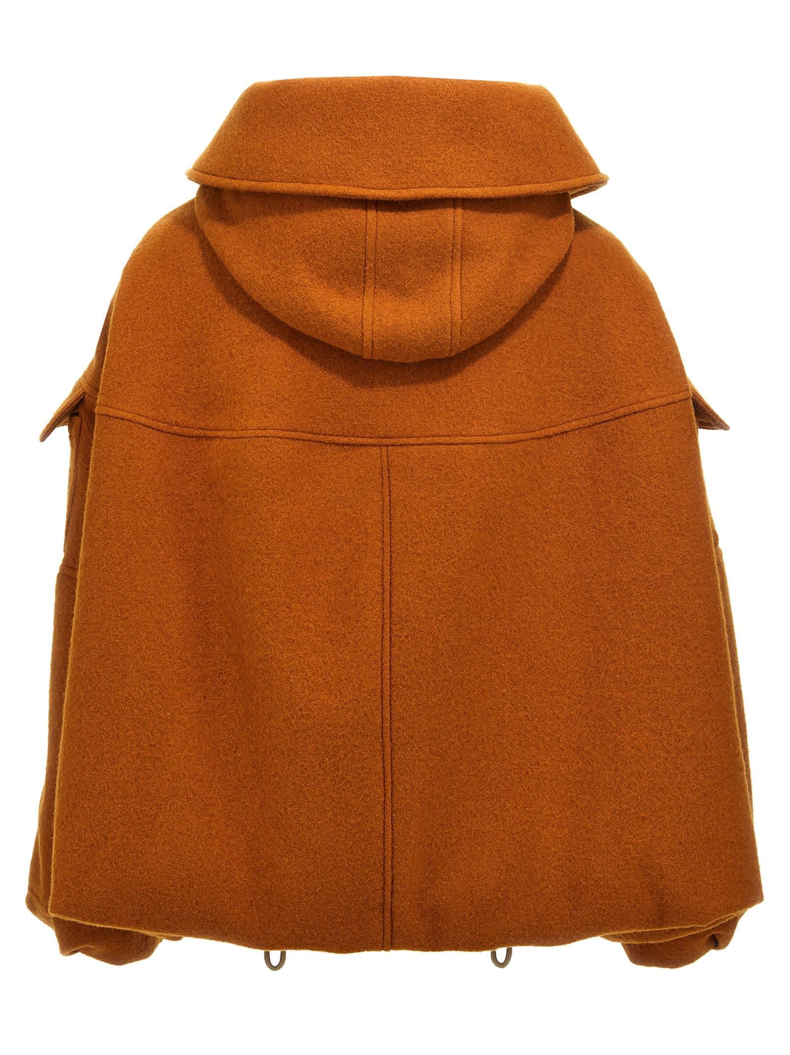 Oversized Collar Hooded Jacket With Front Pockets In Orange Product Image