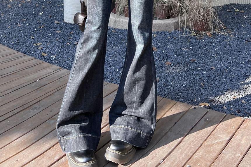 High Rise Plain Flared Jeans Product Image