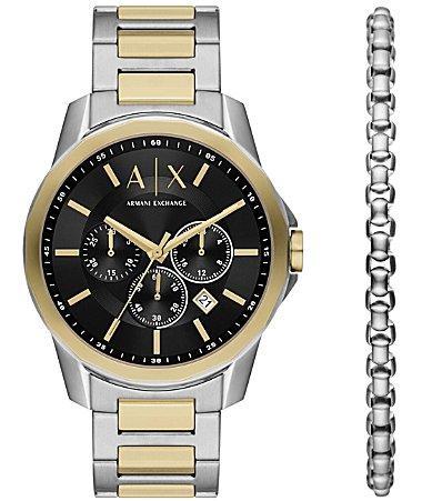 Armani Exchange Mens Banks Chronograph Two-Tone Stainless Steel Watch and Bracelet Set Product Image