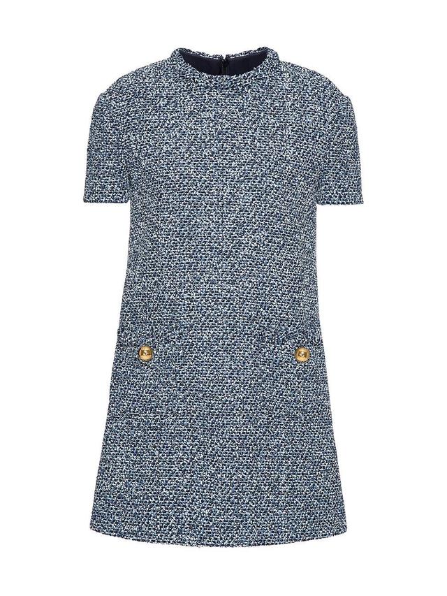 Womens Short Dress in Textured Tweed Denim Product Image