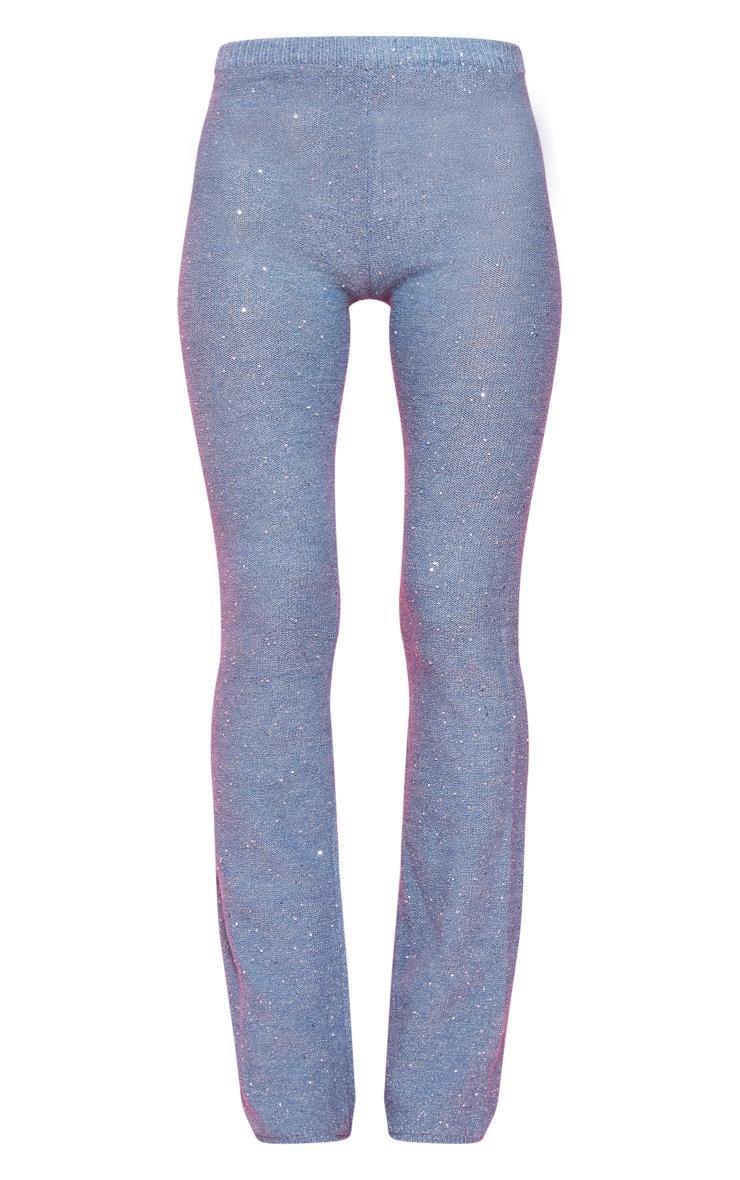  Dusty Blue Glitter Knit Flared Pants Product Image