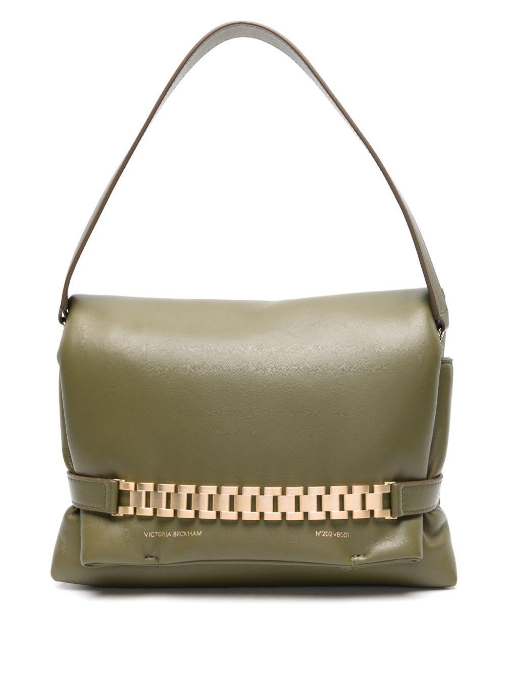 Puffy Chain Leather Tote Bag In Green Product Image