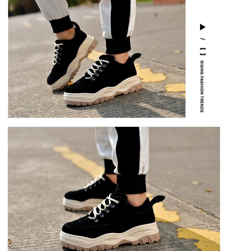 Platform Plain Lace-Up Faux Suede Sneakers Product Image